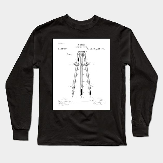 Surveyor Tripod Patent - Land Surveying Geology Geography Art - White Long Sleeve T-Shirt by patentpress